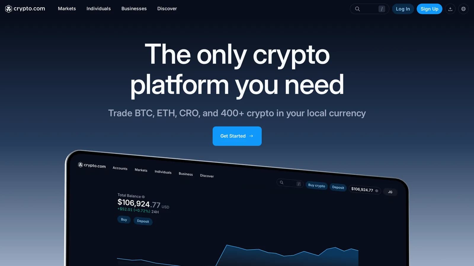 Crypto.com homepage, captured for this review