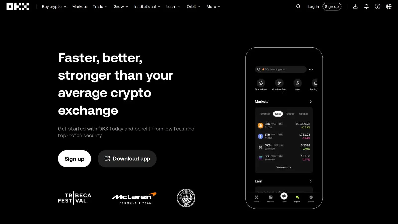 OKX homepage, captured for this review