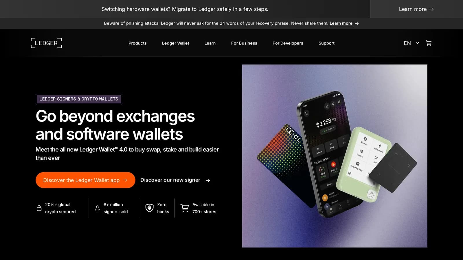 Ledger homepage, captured for this review
