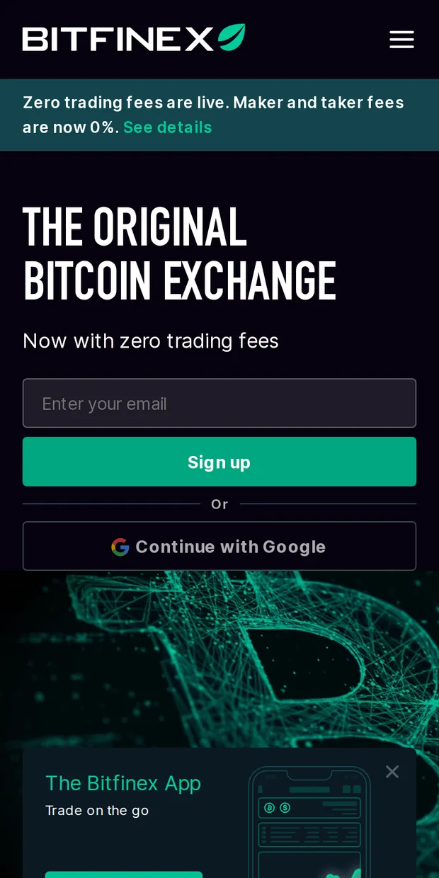 Bitfinex at phone width