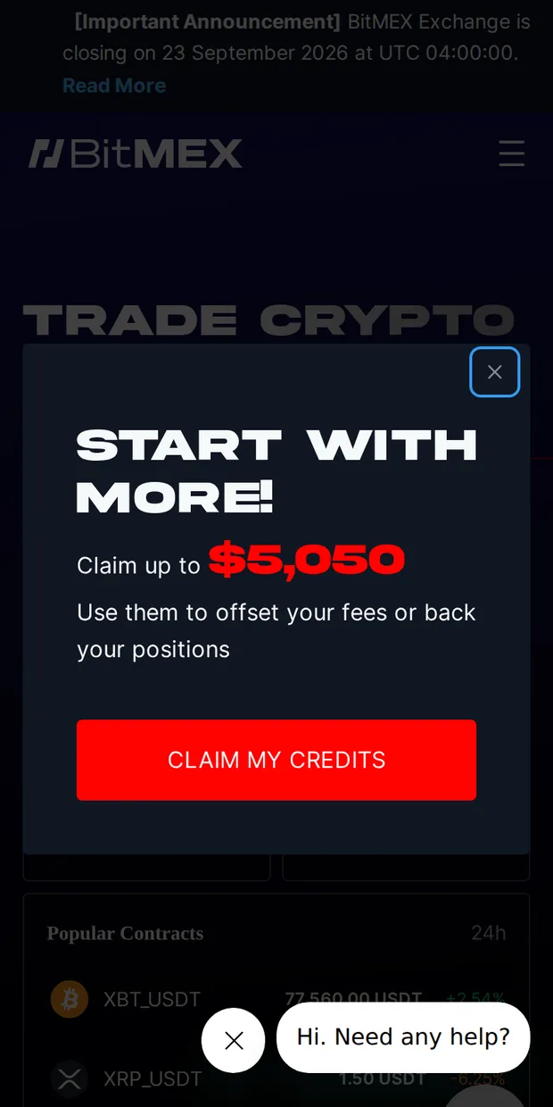 BitMEX at phone width