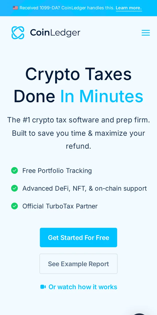 CoinLedger at phone width