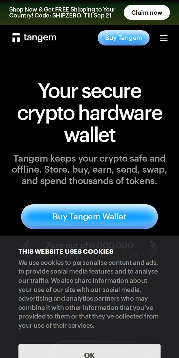Tangem at phone width